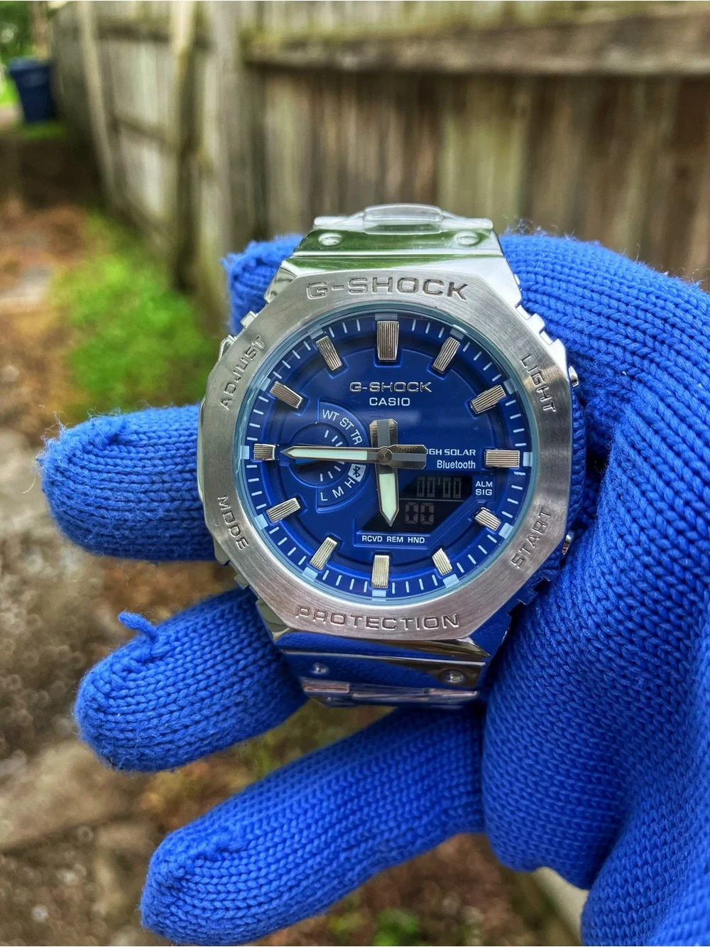 Custom G Shock Metal silver and blue style g shock